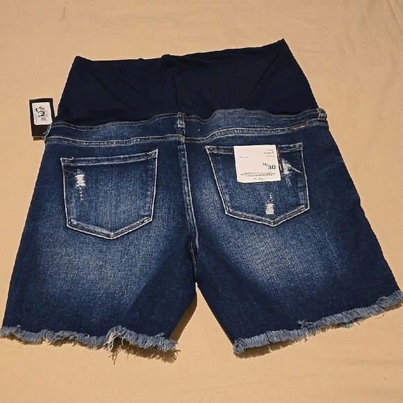 KanCan Blue Jean Shorts with Distressing and Frayed Hem - Picture 3 of 4